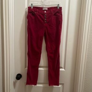 Free People Womens Pants 28 Reagan Raw Corduroy Red Button Fly Cropped Boho Stye